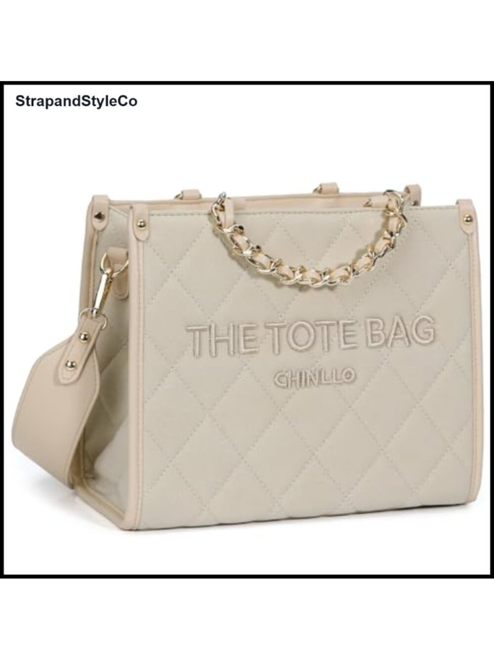 Quilted Chain Tote Satchel with Detachable Strap